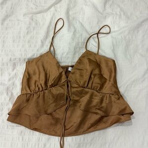 Topshop Bronze Camisole Crop Tie Front Peplum